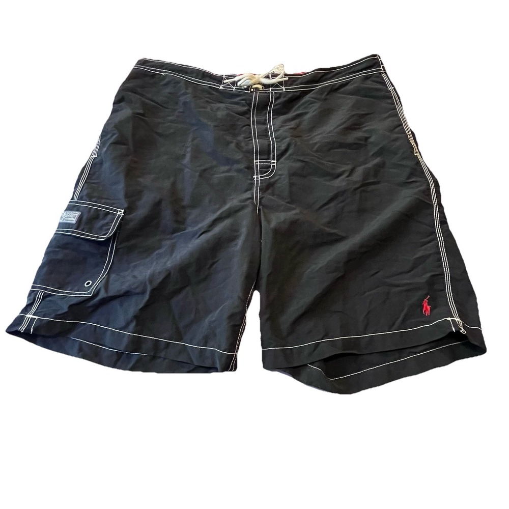 Polo Ralph Lauren Board Shorts Swim Trunks Men's XL Black Lined Pockets Pony - Picture 1 of 6
